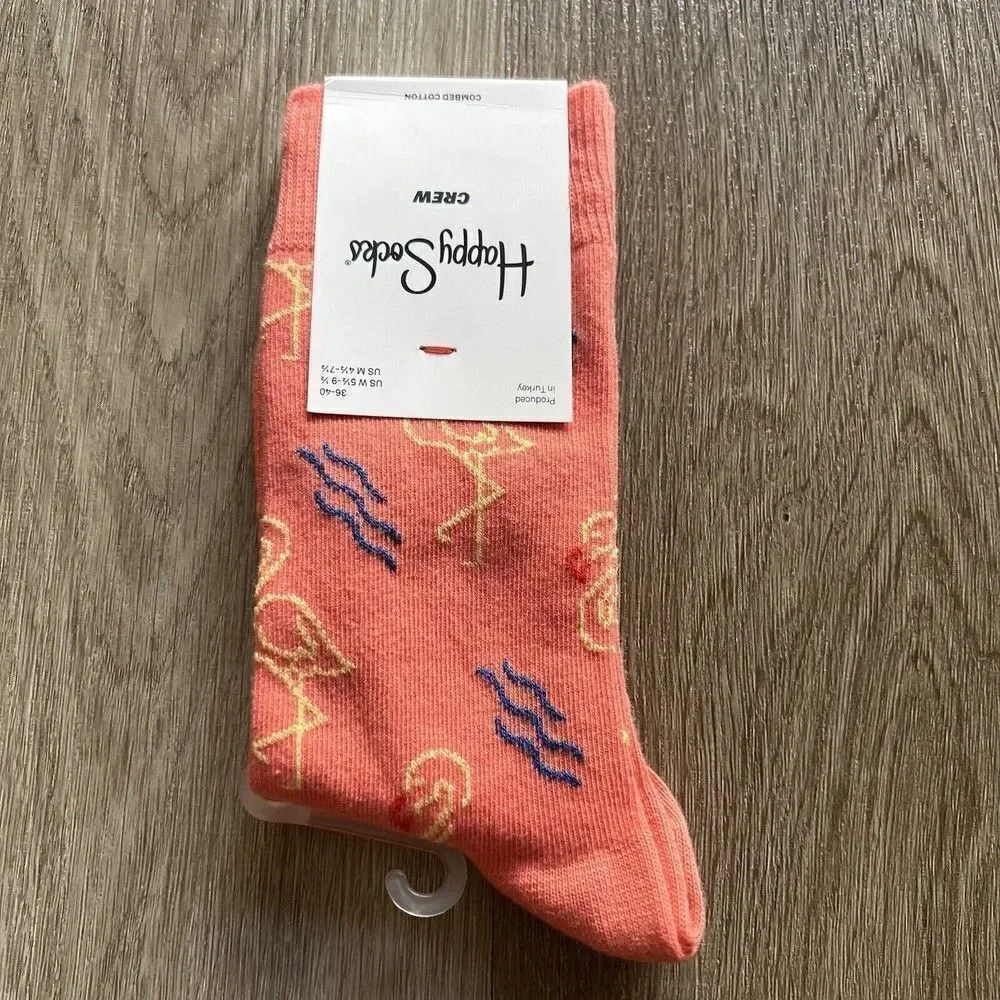 Happy Socks Crew Womens 5.5-9.5 Flamingo Mens 4.5-7.5 Funky Socks NWT